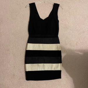 Windsor Black Bodycon Dress with Gold Stripes